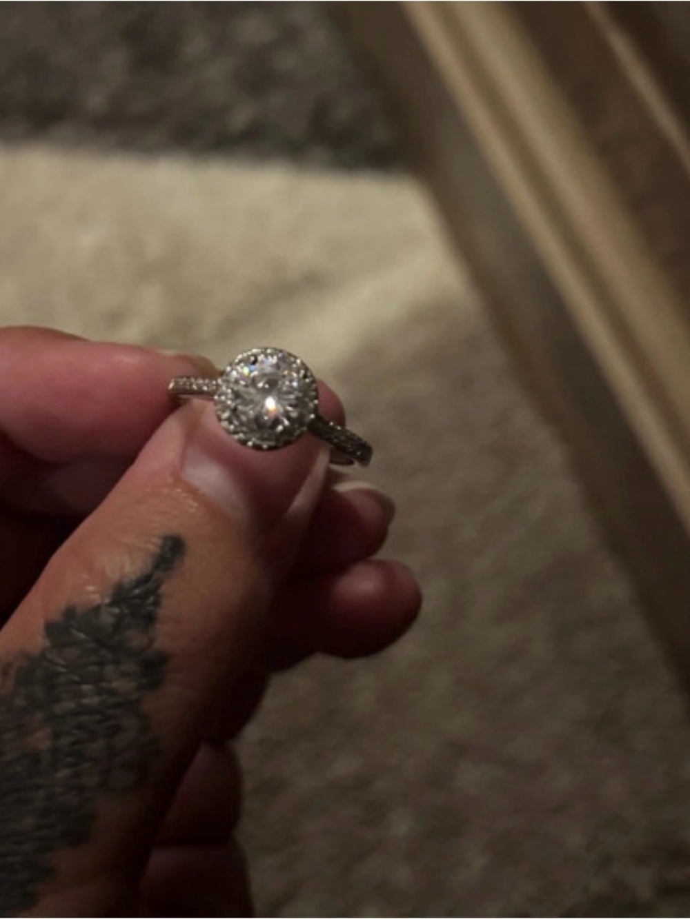 Silver Halo Engagement Ring with Clear Center Stone